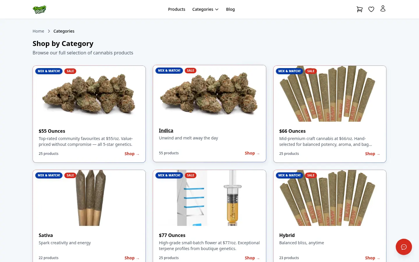 หน้าหมวดสินค้าของร้าน DabDash แสดงจำนวนสินค้าและการ์ดหมวดต่างๆ