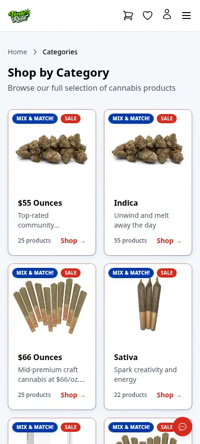 หน้าหมวดสินค้าของร้าน DabDash แสดงจำนวนสินค้าและการ์ดหมวดต่างๆ — mobile view