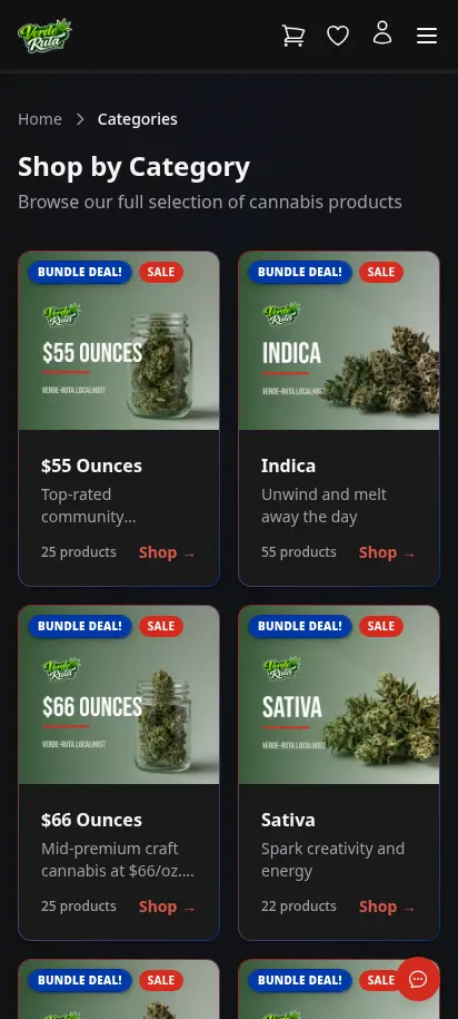 หน้าหมวดสินค้าของร้าน DabDash แสดงจำนวนสินค้าและการ์ดหมวดต่างๆ — มุมมองมือถือ