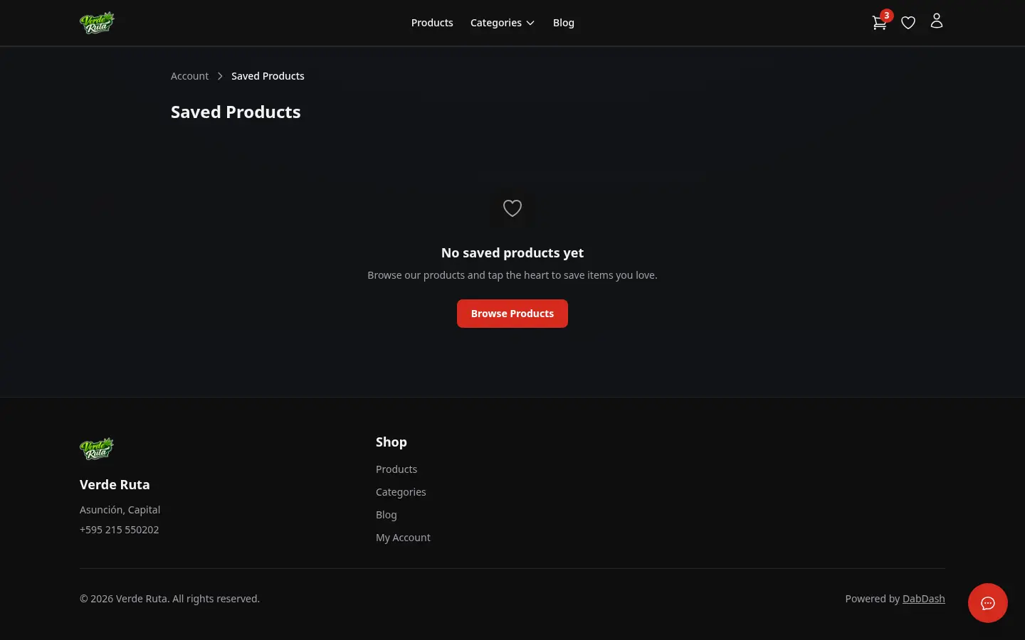 Saved Products (Wishlist) screenshot