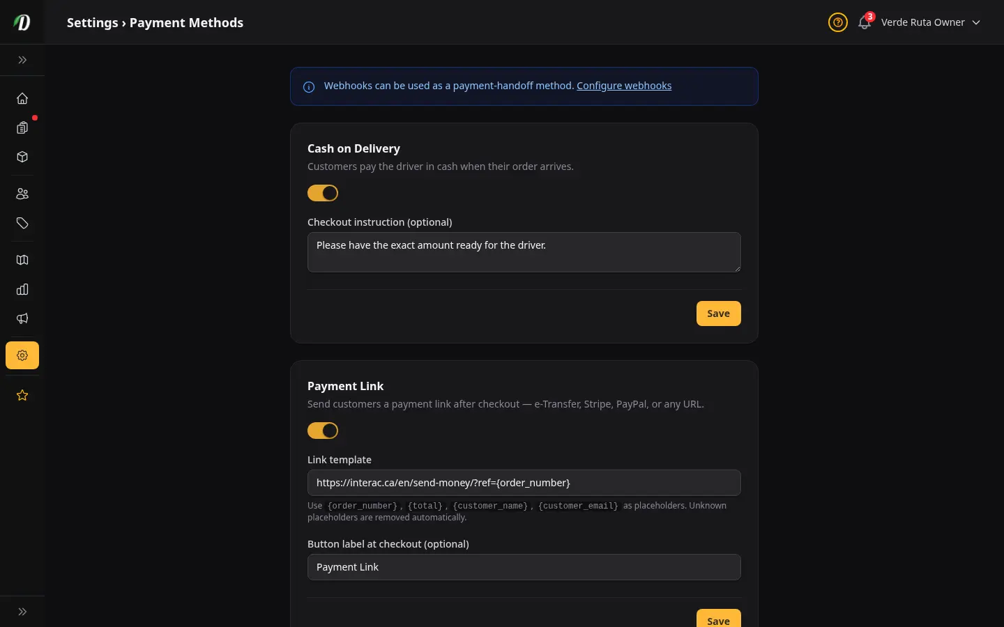 Payment Methods screenshot