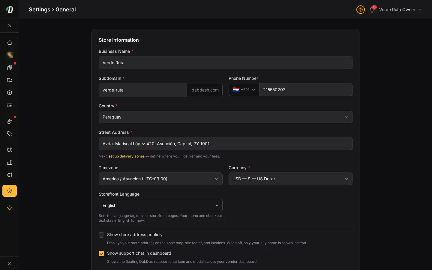 หน้าตั้งค่า MCP DabDash แสดง endpoint ของ tenant API token และเครื่องมือที่ใช้ได้
